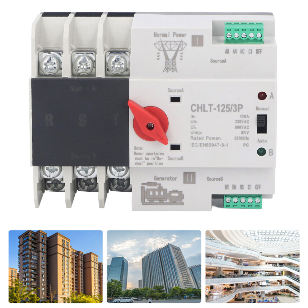 3P Dual Power Automatic Transfer Switch 230V, Flame Retardant, Model Chlt 125 7631373569493