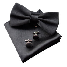 Men's Dress Accessory Set, Pocket Square and Cufflinks Set with Pre-tied Bow Tie, Gift Box Packaged Elegant Formal Wear for Groom Wedding Party,