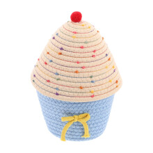 Decorative Cotton Woven Storage Basket With Lid, HandWoven Boho Organizer For Living Room Nursery And Bathroom Snacks And Home Essentials