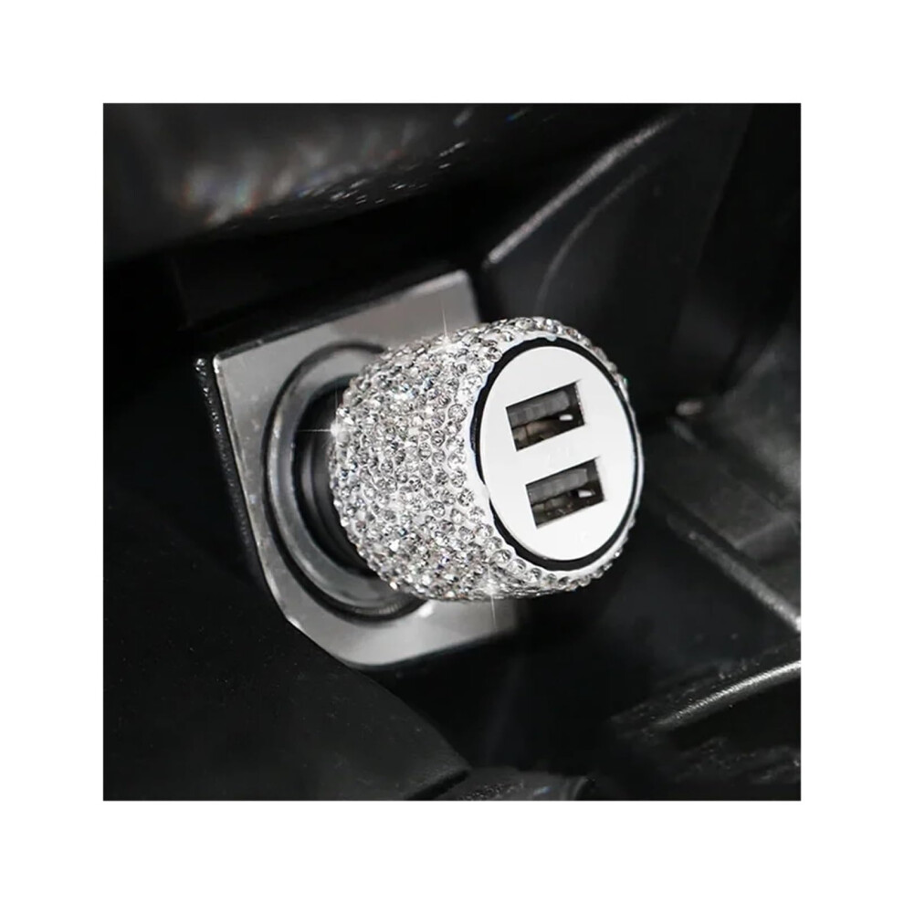 Usb Car Charger Dual Port 5V 2.1A Fast Charging With Stylish Diamond Design For Women Pink 9347817208306