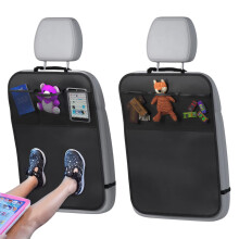 Naapesi 2 Pack Car Seat Back Protectors, Car Seat Kick Mats with 3 Organiser Pockets and Adjustable Strap for Kids, Waterproof & Stain Resistant, Uni