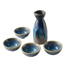 Japanese Sake Set Ceramic Porcelain Pot and Cups Traditional Design Drinkware for Home Bar