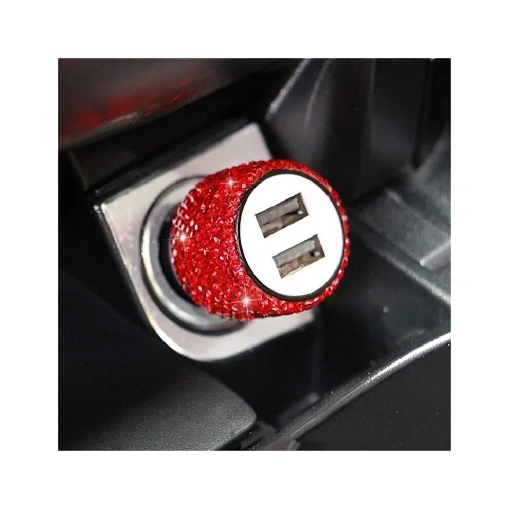 Usb Car Charger Dual Port Fast Charging 5V 2.1A Diamond Car Adapter With Protection For Women Pink 9382693893031