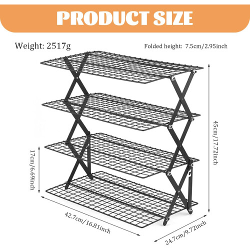 4 Tier Collapsible Cooling Rack for Baking, NonStick Iron Wire SpaceSaving Kitchen Organizer 2