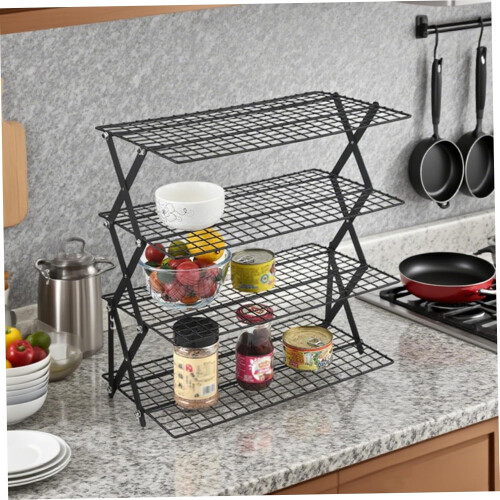 4 Tier Collapsible Cooling Rack for Baking, NonStick Iron Wire SpaceSaving Kitchen Organizer 1