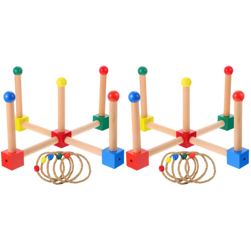 2Ensembles Jeu Lancer Anneaux Bois Durable Couleurs Enfants 1