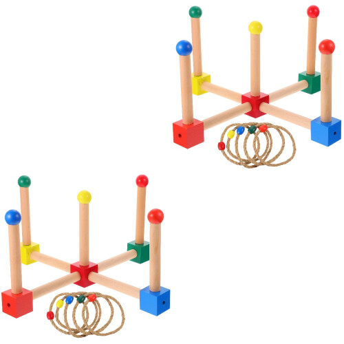 2Ensembles Jeu Lancer Anneaux Bois Durable Couleurs Enfants 2