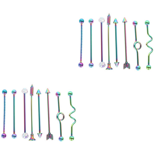 16Pièces Piercing Industriel Acier Élégant Unisexe 2