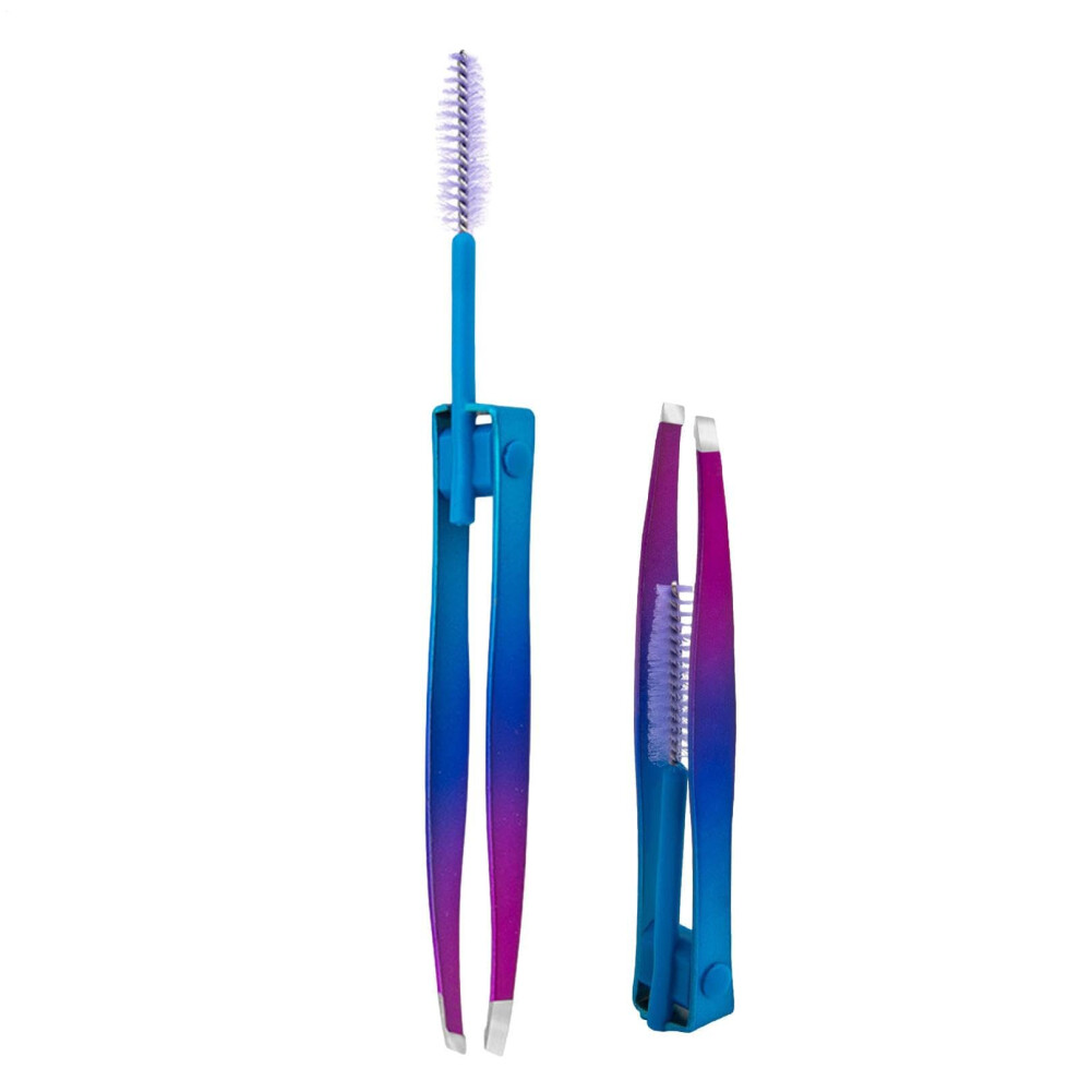 Eyebrow Plucker Tweezers 2In1 Stainless Steel Clip With Brush Ingrown Hair Removal False Eyelash Applicator
