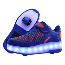 Led Strips Roller Skate Shoes, DoubleWheel Kids Inline Skates With Light Effects, Blue EU 39, Boys And Girls
