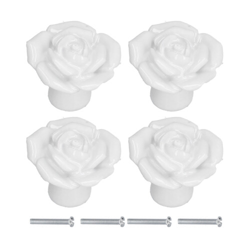 Glamorous Rose-Shaped Ceramic Knobs, Suitable For Kitchen Cabinets, Easy Installation, High Gloss Finish, Elevating Your Home Decor With A Touch Of