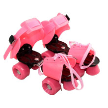 Kids Roller Skates Adjustable Double Row Quad Wheels For Beginners Portable Lacing No Shoe Removal Size M Pink