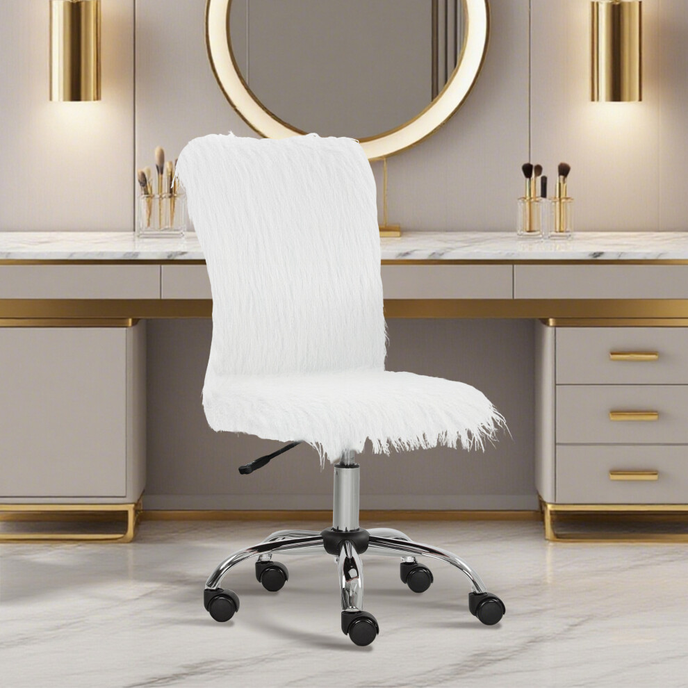 Homcom (White) Armless Makeup Vanity Chair, 360 Swivel Computer Chair White
