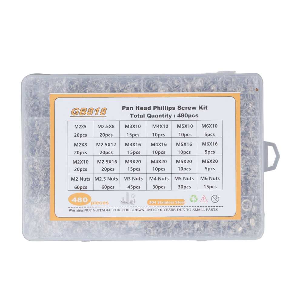 Sterling Steel 480Pcs Screw Nut Washer Assortment M2 M3 M4 M5 M6 Cross Drive 4091373585665