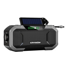 Emergency Radio Hand Crank, Solar Powered USB Charging, Bluetooth 5.0 Speaker, Power Bank, IPX5, Silver Gray