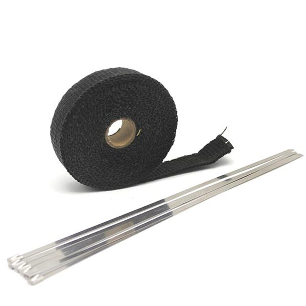 Motorcycle Exhaust Heat Wrap With Stainless Ties 5M Temp Fiberglass Insulation Tape Black 9382693896674