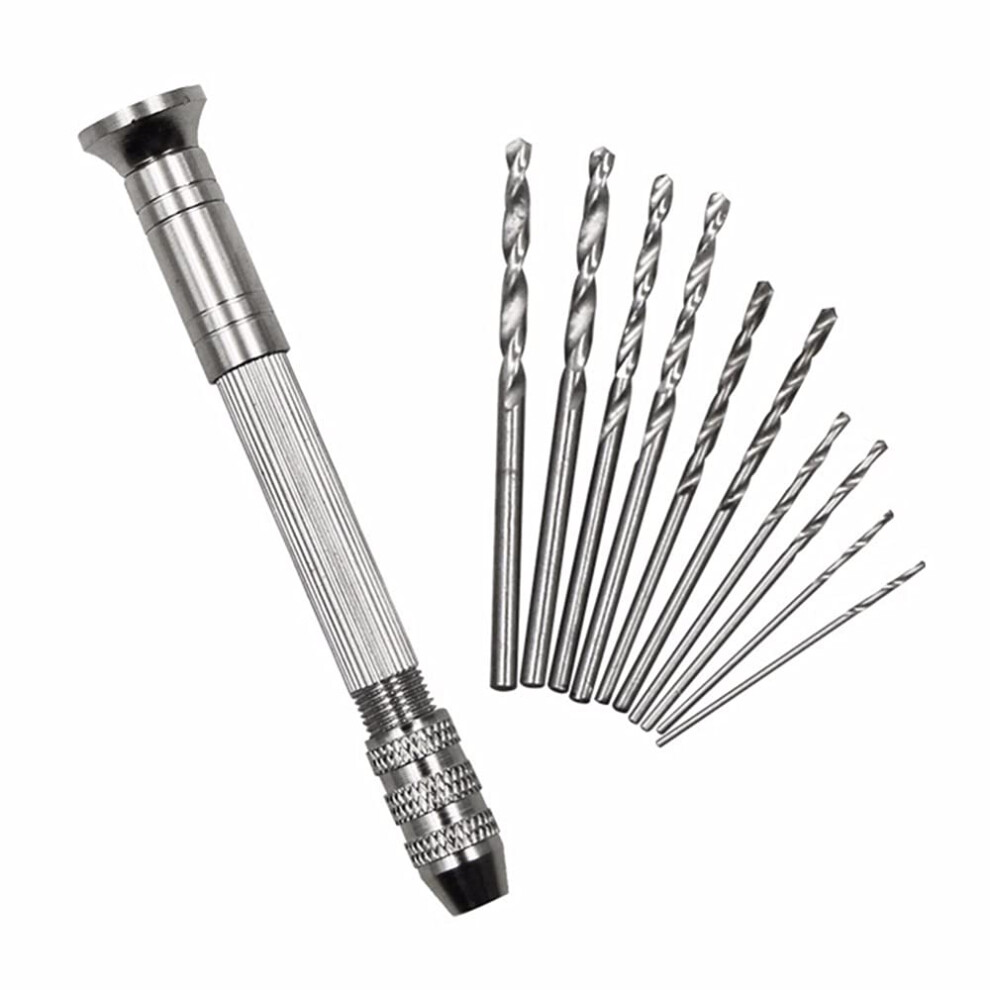 Mini Micro Aluminum Hand Drill With Keyless Chuck Model 279519, 10Piece Twist Drill Bits, Woodworking Rotary Tools 9347817211580