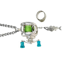 Draagbare Vissen Passie Ketting Ring Miniatuur Spoel-Set 1