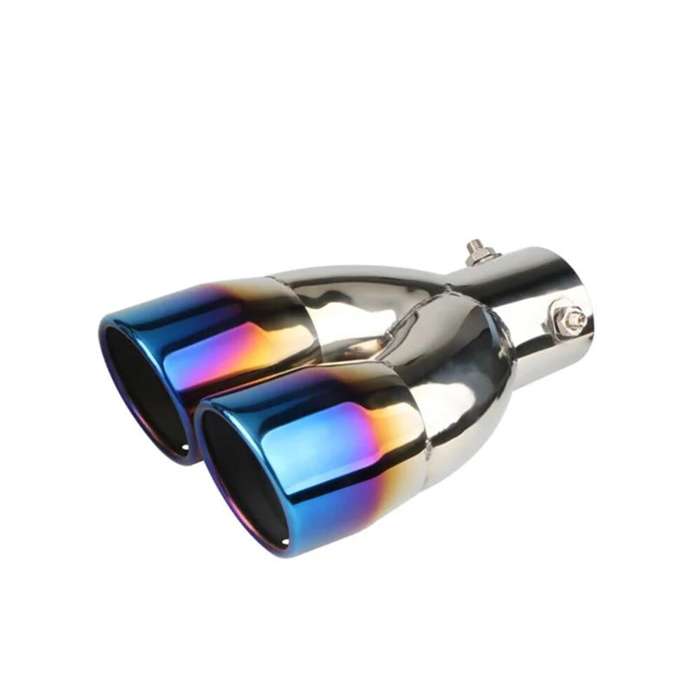 Universal Stainless Steel Dual Outlet Car Exhaust Tip With Burnt Finish, Easy Installation Blue 9382693897251