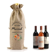 Cotton Linen Wine Gift Bag with Tag and Rope - For Weddings, Engagements, New Homes, Retirements - Drawstring Bottle Bag Cover for Men & Women.