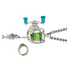 Detailed Fishing Theme Pendant Necklace Ring Symbolic-Set 1