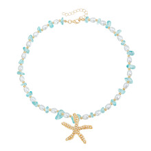 Fashionable Crystal Starfish Necklace With Pearls Detail-ZW2659