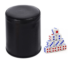 1 Set of Dice Cups Shaker Dice Cup Set Casino Theme Black Leather Plastic with 10 Dice Pieces