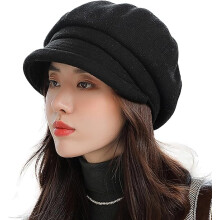 Schiebermütze mit Bommel, handgewebte, grob gestrickte Wintermütze für Damen, klassischer Herbst-, Frühlings- und Winterstil, dreifarbiges