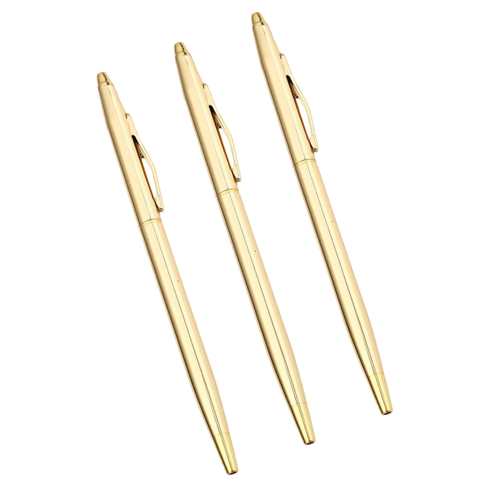 Metal Biro Pens, 3 Pcs Ink Pen, Retractable Slim Ballpoint Pens Metal Business Ballpoint Pen For Hotel Bank Counter Business Office Black