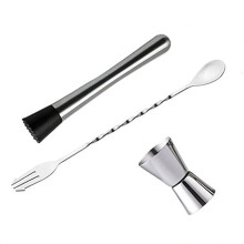 Professional Grade Bar Tool, Twisted Stem Shaped Cocktail Muddler Mixed Spoon For Effective Stirring, Updated Fork Design For Easy Ingredient Mixing,