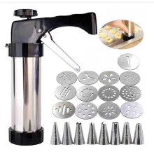 Cookie Press Gun Stainless Steel Biscuit Maker Kit With 8 Piping Nozzles And 13 Biscuit Discs