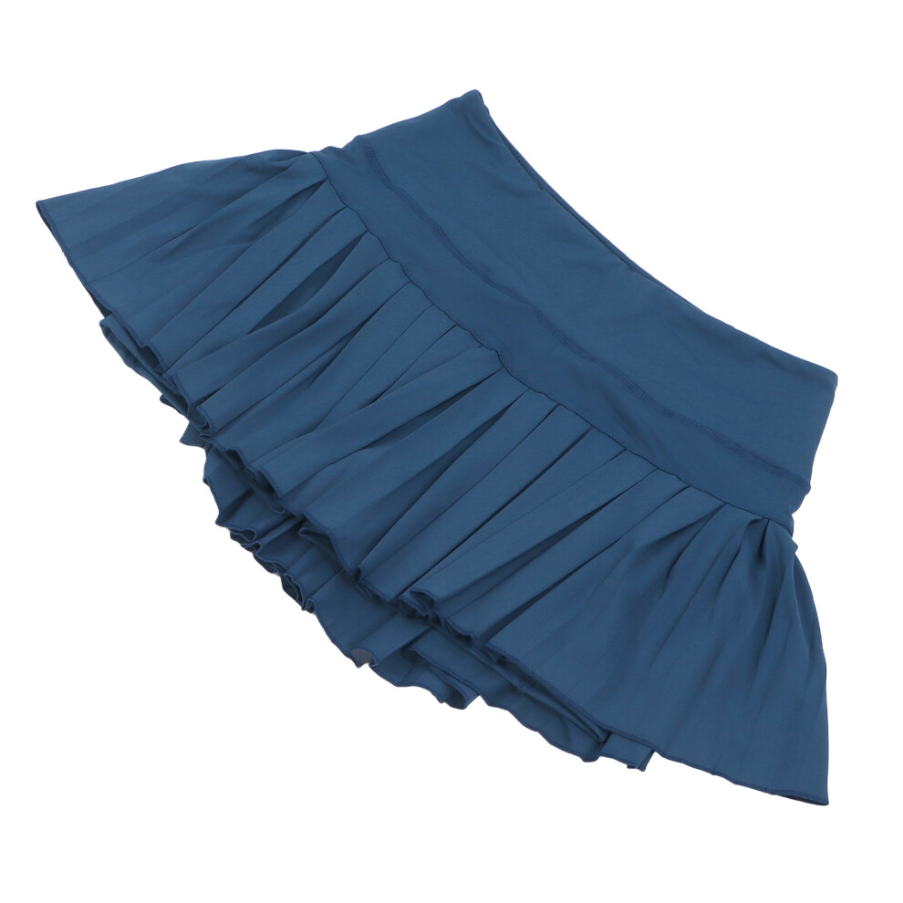 Dark Green Pleated Sports Skirt with Pockets, M, Polyester