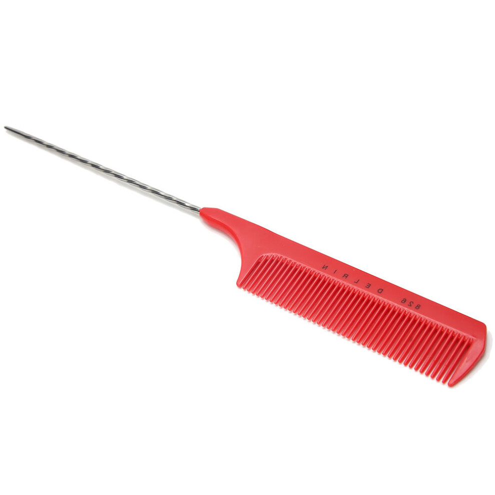 Unisex Red,Grey Highlighting Hair Comb Spiral Pintail Rat Tail Comb 21Cm Red Gray
