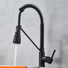 Black Kitchen Faucet Spring PullDown Sprayer, Rotatable Spout, Stream Spray, Hot Cold Water Mixer Tap, Matte Black