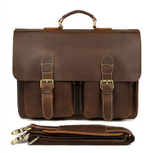 Leather Shoulder Bag Laptop Case Briefcase for Business (Brownish Yellow)