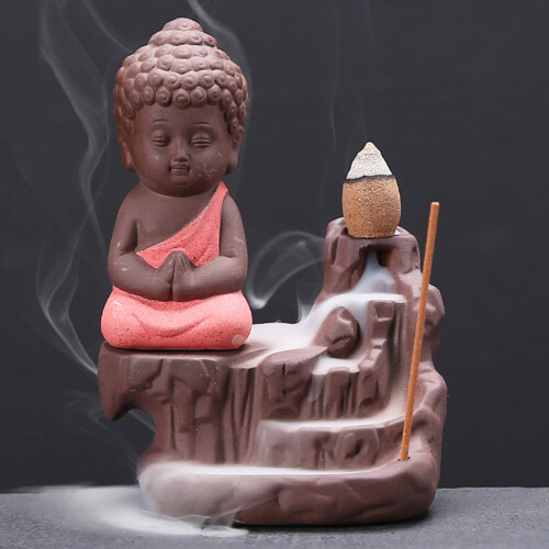 Red Ceramic Backflow Incense Burner for Home Office Tea Room 10cm 2