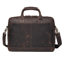 Retro Leather Briefcase, Durable Diagonal Computer Bag, Dark Brown