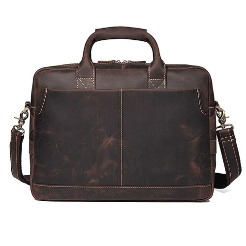 Retro Leather Briefcase, Durable Diagonal Computer Bag, Dark Brown