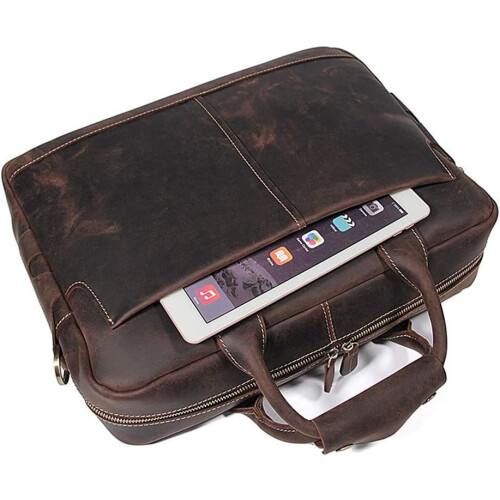 Retro Leather Briefcase, Durable Diagonal Computer Bag, Dark Brown 2