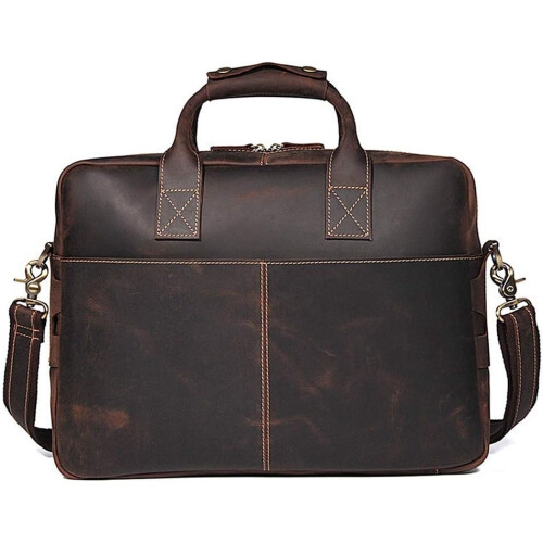 Retro Leather Briefcase, Durable Diagonal Computer Bag, Dark Brown 1