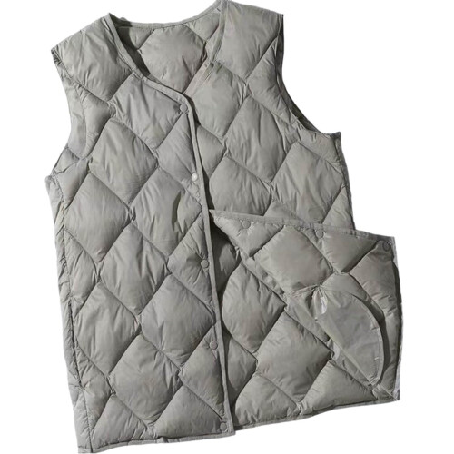 Women's Lightweight Quilted Vest Diamond Pattern Packable Sleeveless Jacket With Button Placket Khaki L Style M03