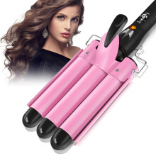 3 Barrel Hair Waver 25mm Curling Iron for Beach and Mermaid Waves Quick Heat Dual Temp Pink