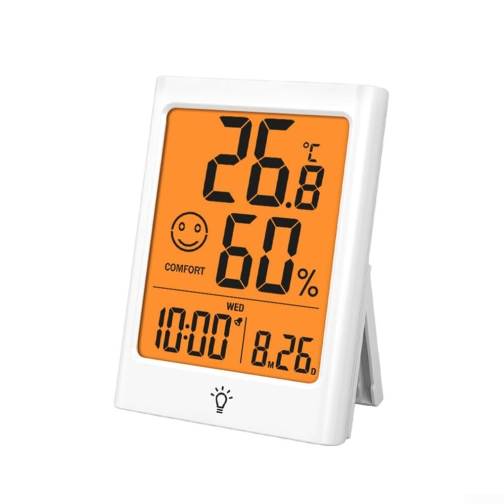 White Electronic Thermometer And Hygrometer Digital Backlit Measuring Instrument Indoor Humidity And Temperature Monitor
