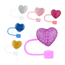 Straw Cover Caps, Straw Topper, Water Cup Straw Covers, Decoration Reusable Drinking Straw Caps, Cup Accessories Heart Shaped, Pack of 6