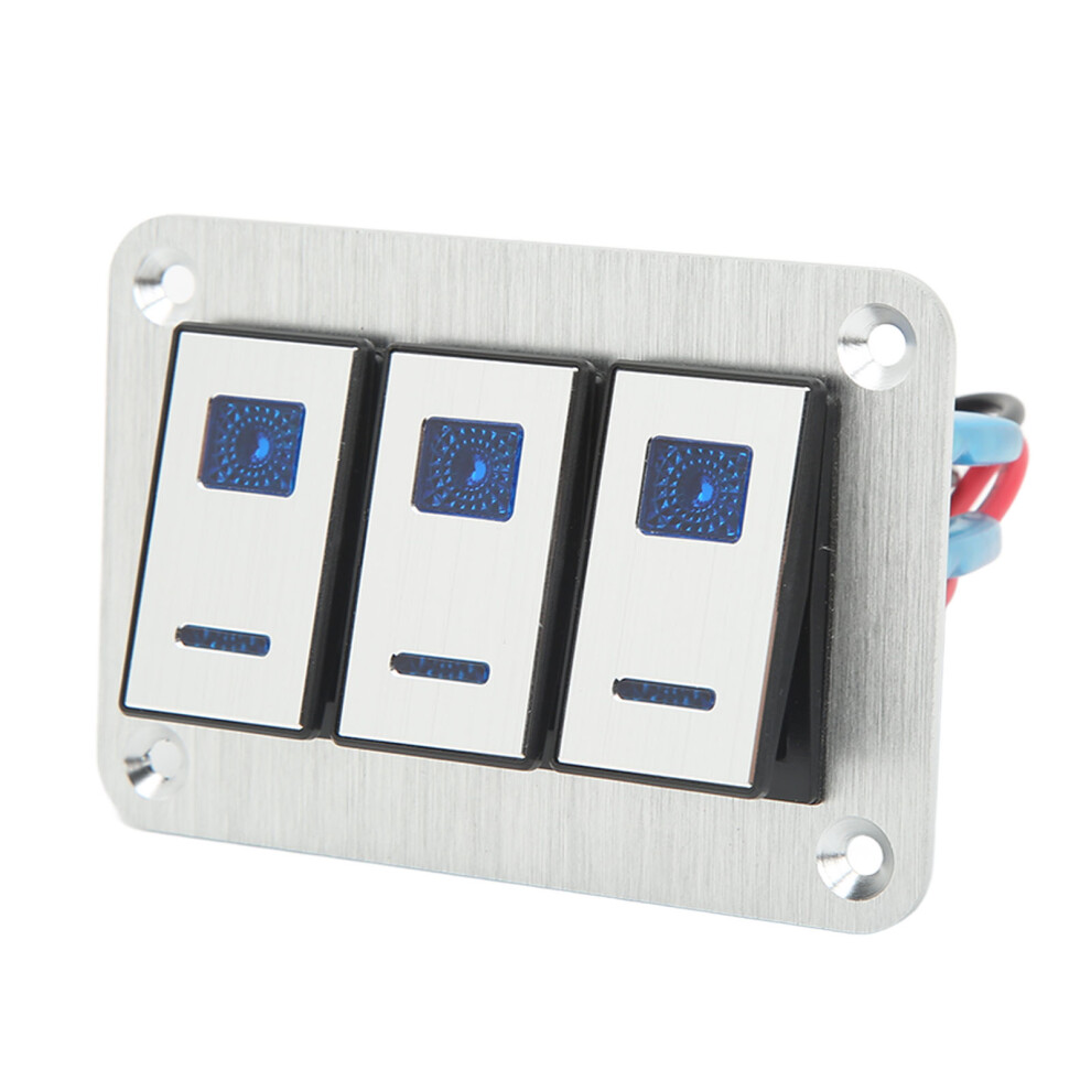 3 Gang Dc 12V/24V Blue Light Rocker Switch Panel, 5 Pins, Aluminum 4361373625730