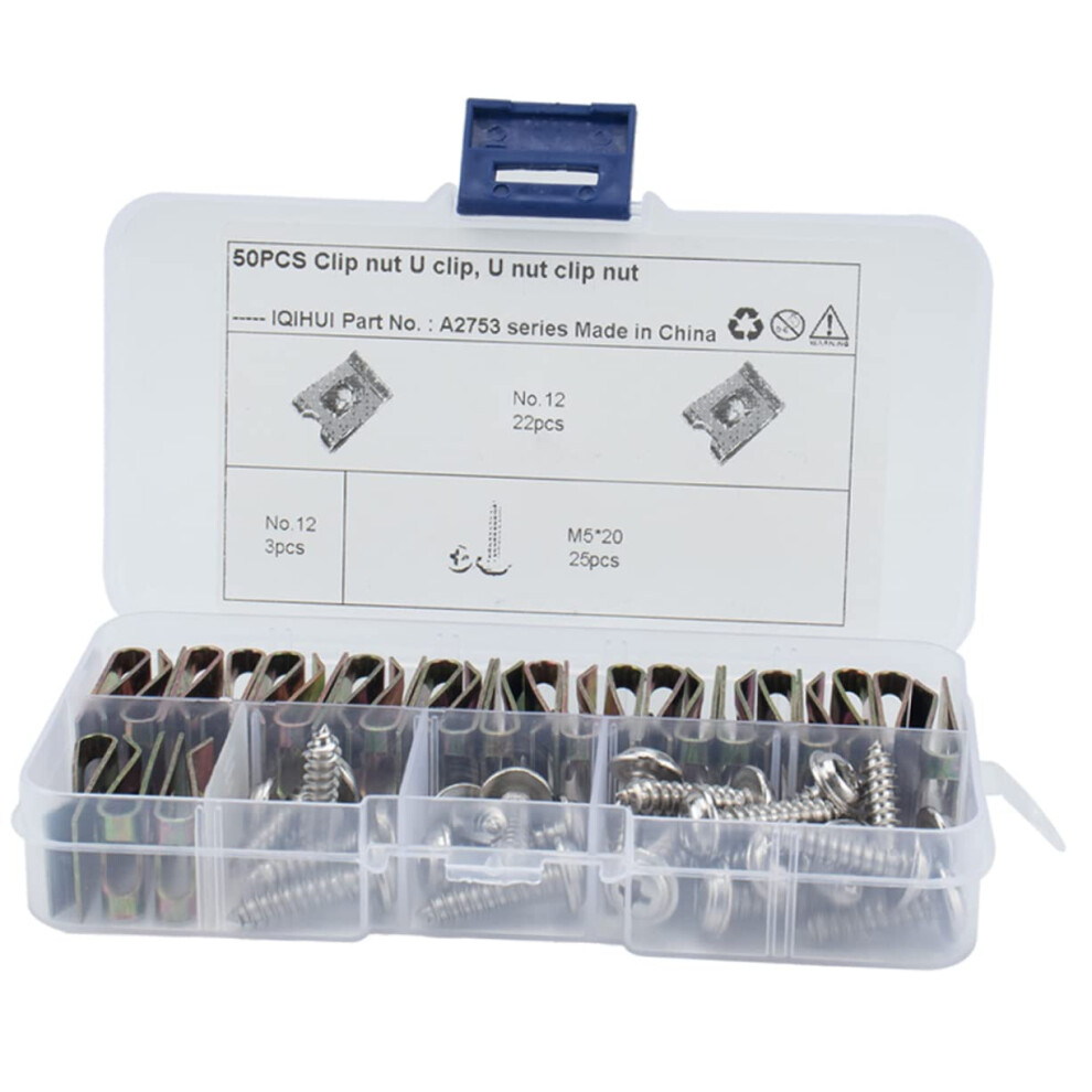 50Pcs Manganese Steel U Nut Fasteners With Silver Self Tapping Screws For Motorcycle And Car Panels 9382693903136