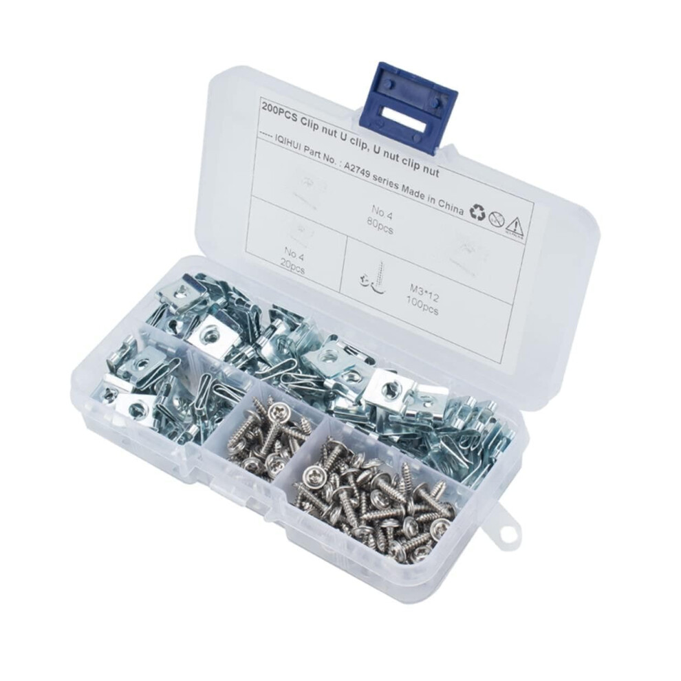 200Pcs Motorcycle Fairing Clips And U Nut Fasteners Manganese Steel With Self Tapping Screws 9347817216981