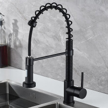 Kitchen Faucet Single Hole Hot and Cold Water Mixer Tap 360 Degree Rotation PullDown 2Mode Outlet Black Schwarz Finish