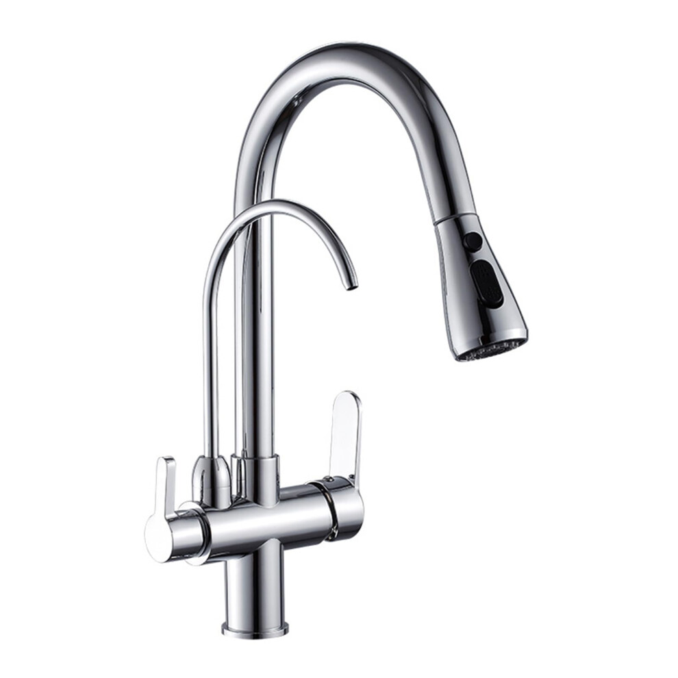 Kitchen Faucet 3Way Drinkingwater Pullout Chromeplated Gooseneck Mixer Tap With Swivel Spout For Kitchen Sink 9347817048056