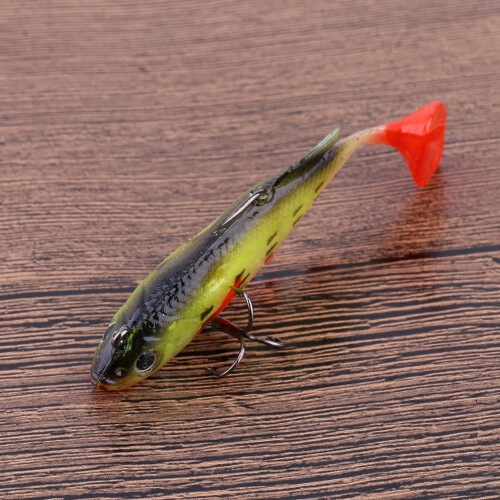 Δόλωμα Swimbait, σχολαστικά σχεδιασμένο κίτρινο + κόκκινο 8cm, μαλακό δόλωμα με